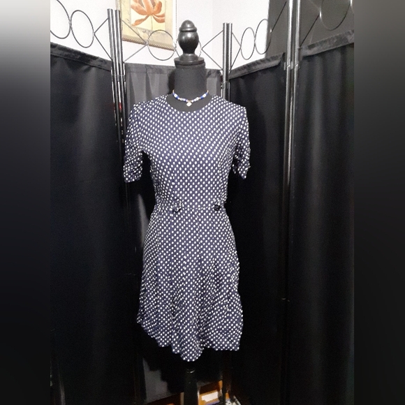 Polka Dot Short Sleeve Dress Flare Waust Detail Women's Suze 8 Cottagecore - Picture 1 of 8